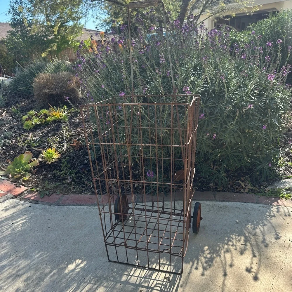 Vintage Wire Shopping Cart with Wheels - Brown